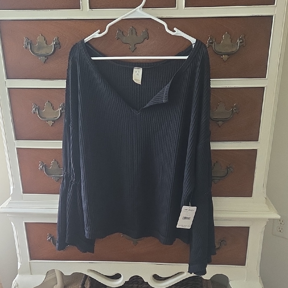 Free People Navy V-Neck Top